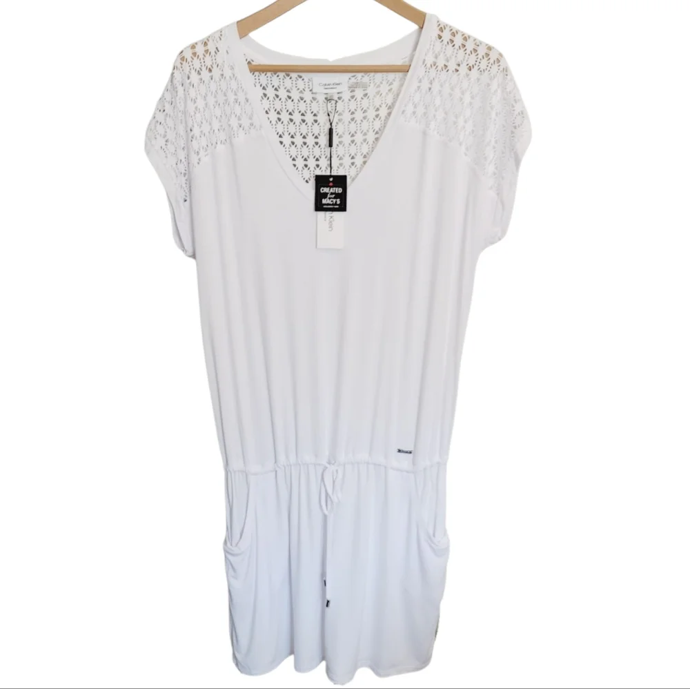 🆕️ Calvin Klein Swimwear Crochet Shoulder Cover Up in White - Size S/M - Picture 2 of 13